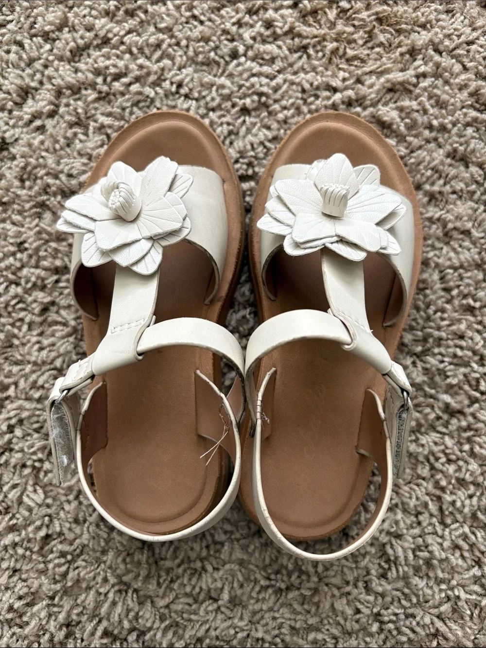 White Floral T-Strap Sandals